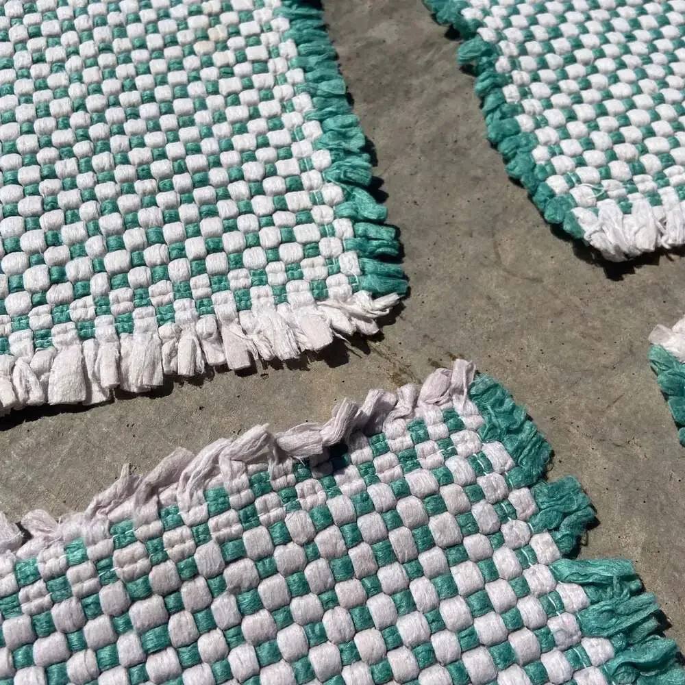 Vintage Teal & White Woven Placemats 4pc